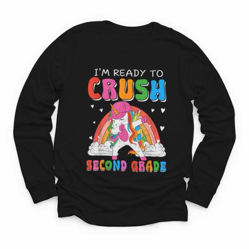 I'm Ready To Crush Second Grade Unicorn Back To School Girls Youth Long Sleeve Tee - Savourry