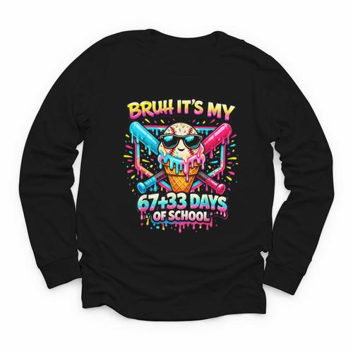 It's My 6733 Days Of School Baseball Ice Cream Dripping Youth Long Sleeve Tee - Sportilla
