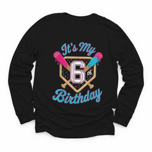 It's My 6th Birthday Baseball Fan Fun Party Celebration Youth Long Sleeve Tee - Sportilla