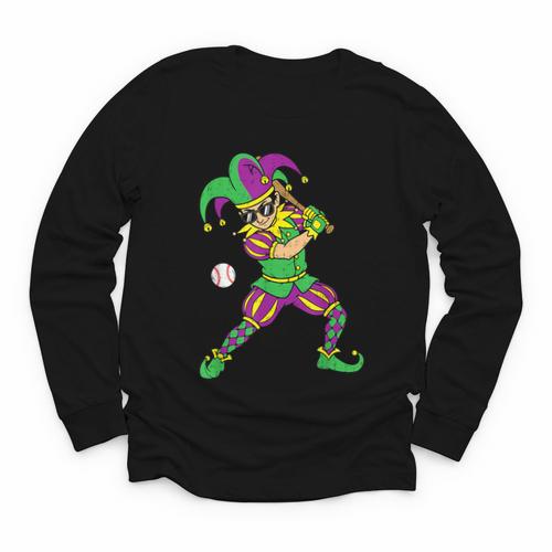 Jester Baseball Mardi Gras Carnival Sport Men Boy Teen Kids Youth Long Sleeve Tee - Sportilla