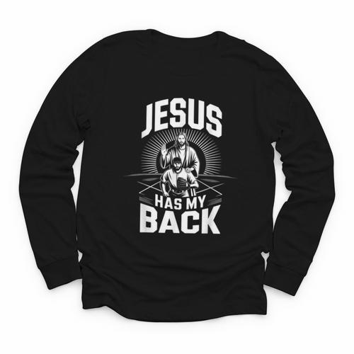 Jesus Has My Back Baseball Faith Motivation Tee Christian Youth Long Sleeve Tee - Sportilla