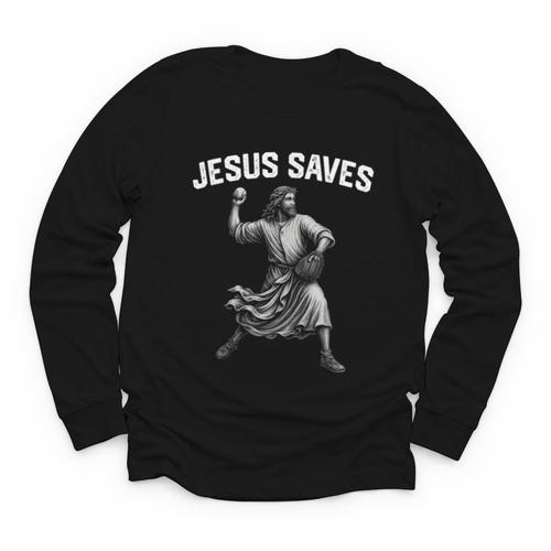 Jesus Saves Shirt Religious Christian Faith Baseball Youth Long Sleeve Tee - Sportilla