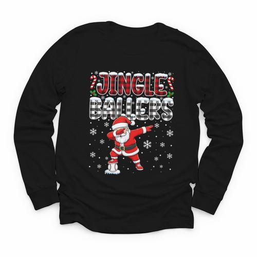 Jingle Ballers Plaid Santa Dabbing Baseball Christmas Youth Long Sleeve Tee - Sportilla