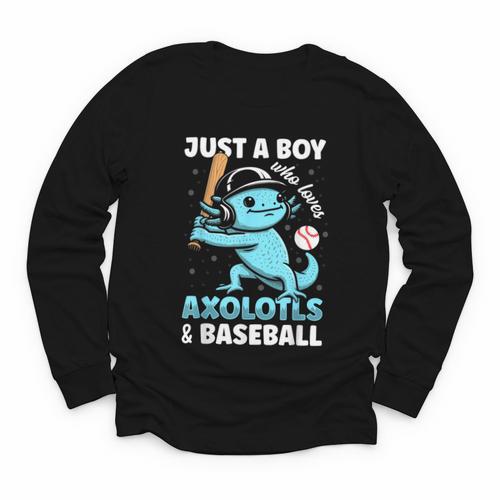 Just A Boy Who Loves Axolotls & Baseball Youth Long Sleeve Tee - Sportilla
