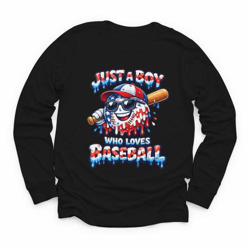 Just A Boy Who Loves Baseball Patriotic Drip For Youth Boys Youth Long Sleeve Tee - Sportilla