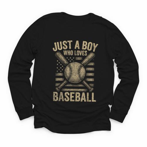 Just a Boy Who Loves Baseball Youth Long Sleeve Tee - Sportilla