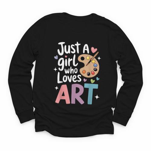 Just a Girl Who Loves Art Cute Back To School Kids Girls Youth Long Sleeve Tee - Savourry