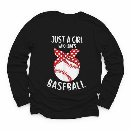 Just A Girl Who Loves Baseball Cute Retro Baseball Lover Youth Long Sleeve Tee - Sportilla