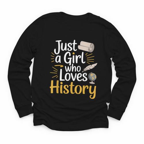 Just a Girl Who Loves History Cute Back To School Kids Girls Youth Long Sleeve Tee - Savourry