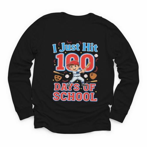 I Just Hit 100 Days Of School Baseball 100th Day Boys Kids Youth Long Sleeve Tee - Sportilla
