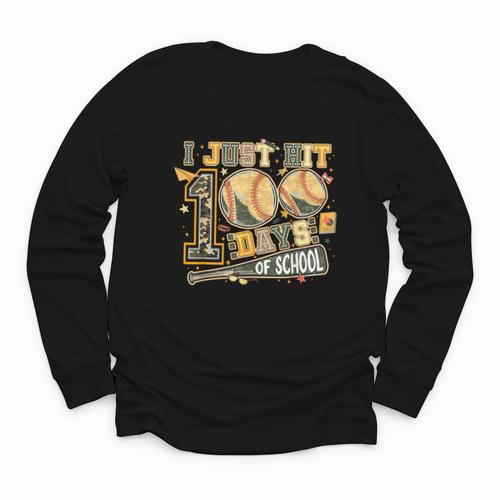 I Just Hit 100 Days Of School Baseball Teacher Student Retro Youth Long Sleeve Tee - Sportilla