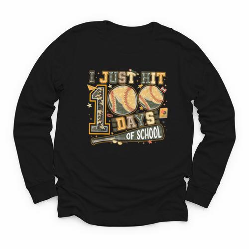 I Just Hit 100 Days Of School Camo Baseball Boy Kids Teacher Youth Long Sleeve Tee - Sportilla