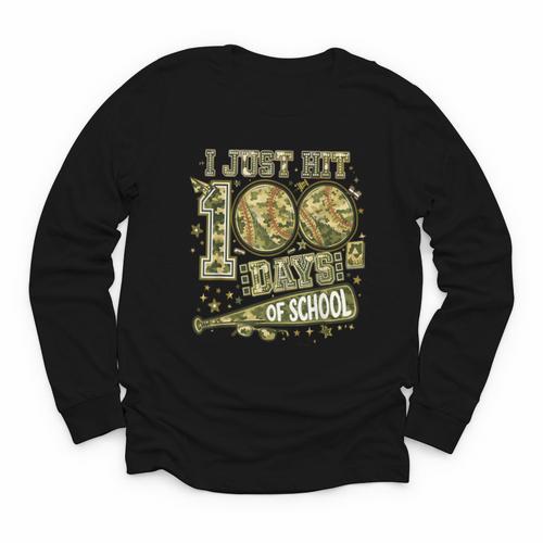 I Just Hit 100 Days Of School Camouflage Baseball Youth Long Sleeve Tee - Sportilla