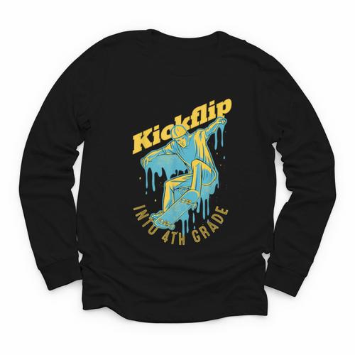Kickflip Into 4th Grade Skateboard Lover Back To School Youth Long Sleeve Tee - Savourry