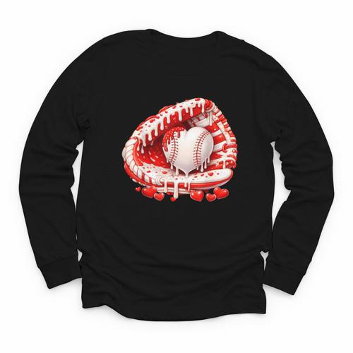 Kid Drip Ice Cream Baseball Heart Catcher Valentines Day Boy Youth Long Sleeve Tee - Sportilla