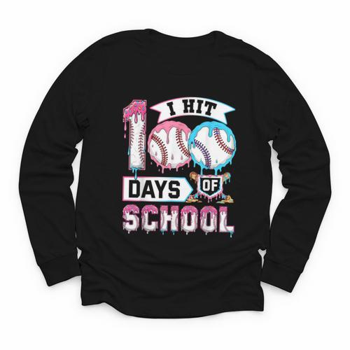 Kids 100 Days Of School Boys 100th Day Baseball Drip Toddler Youth Long Sleeve Tee - Sportilla