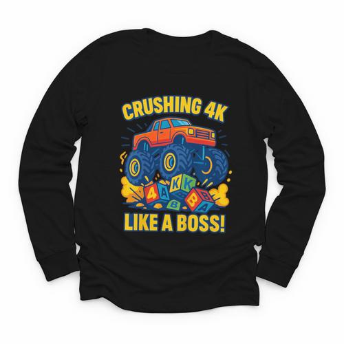 Kids 4k Boys Back To School Shirt Monster Truck Crushing 4k Youth Long Sleeve Tee - Savourry