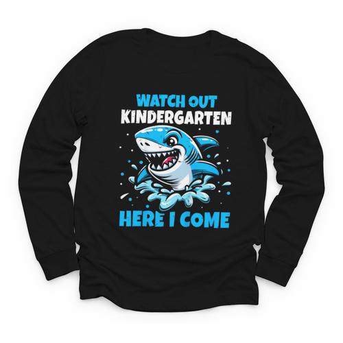 Kids Back To School Watch Out Kindergarten Here I Come Shark Boys Youth Long Sleeve Tee - Savourry