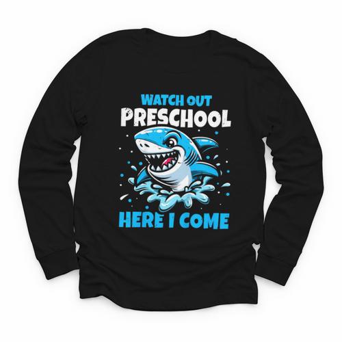 Kids Back To School Watch Out Preschool Here I Come Shark Boys Youth Long Sleeve Tee - Savourry