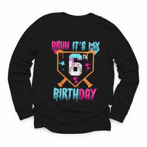 Kids Baseball Drip Bruh It's My 6th Birthday Boy Ice Cream Drip Youth Long Sleeve Tee - Sportilla