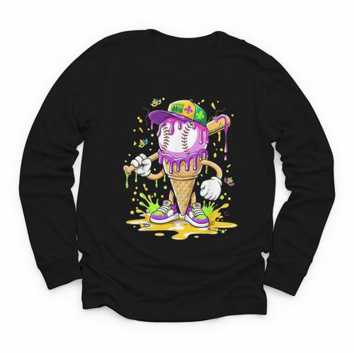 Kids Baseball Drip Ice Cream Apparel Kids Boys Mardi Gras Youth Long Sleeve Tee - Sportilla
