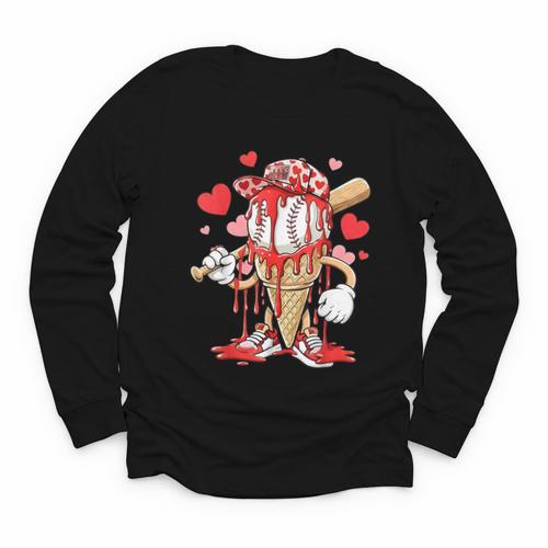 Kids Baseball Drip Ice Cream Apparel Kids Boys Valentine Youth Long Sleeve Tee - Sportilla