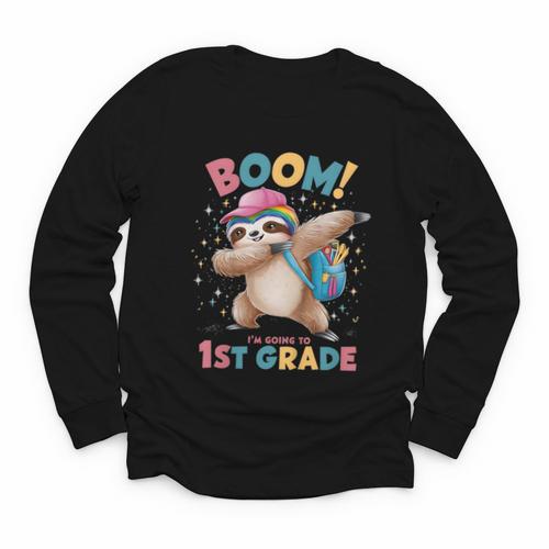 Kids Boom I'm Going To 1st Grade Dabbing Sloth For Back To School Youth Long Sleeve Tee - Savourry