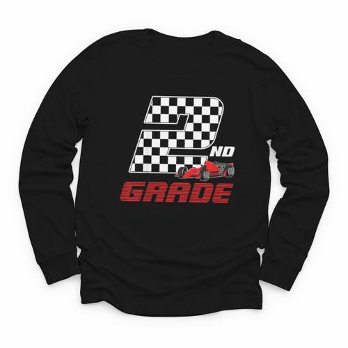 Kids Race Car 2nd Second Grade Boys Cars Lovers Back To School Youth Long Sleeve Tee - Savourry
