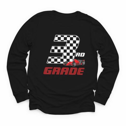 Kids Race Car 3rd Third Grade Boys Cars Lovers Back To School Youth Long Sleeve Tee - Savourry