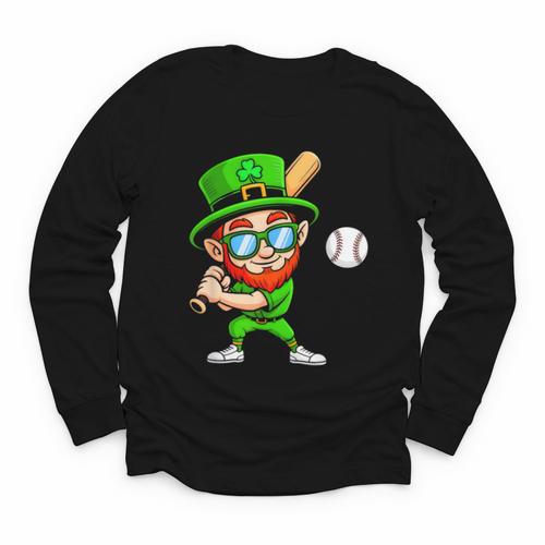 Kids St Patricks Day Shirt Leprechaun Baseball Boys Men Youth Long Sleeve Tee - Sportilla