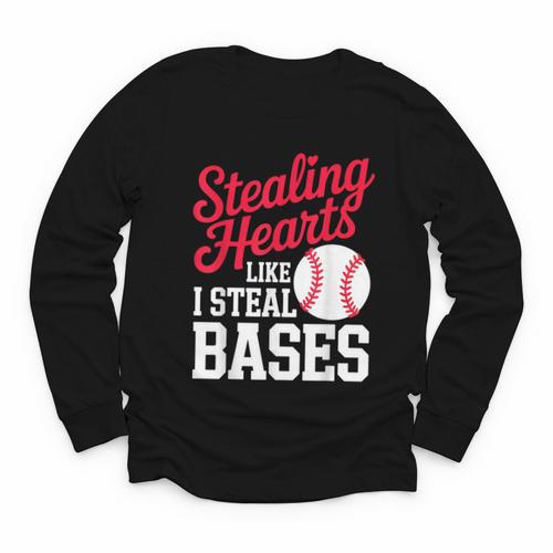 Kids Stealing Hearts Cute Baseball Boys Youth Long Sleeve Tee - Sportilla