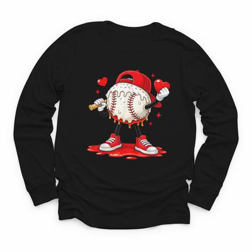 Kids Valentine Baseball Boys Valentines Day Tee Youth Long Sleeve Tee - Sportilla