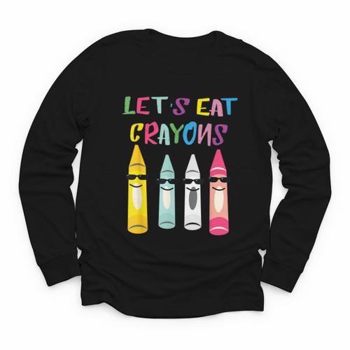 Kindergarten Back To School Crayons Let's Eat Crayon Youth Long Sleeve Tee - Savourry