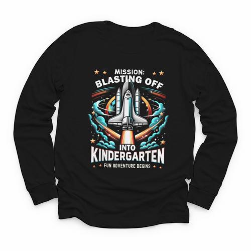 Kindergarten Back To School Rocket Blast Off Youth Long Sleeve Tee - Savourry