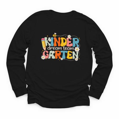 Kindergarten Dream Team Groovy Retro Children Back To School Youth Long Sleeve Tee - Savourry
