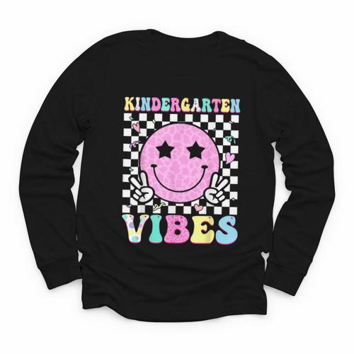 Kindergarten Vibes Groovy Back To School Kinder Girls Kids Youth Long Sleeve Tee - Savourry
