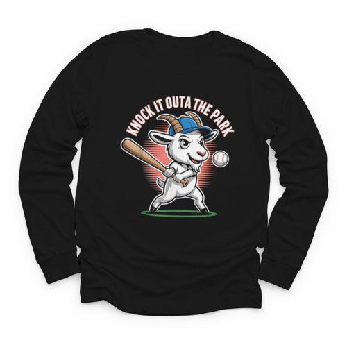 Knock It Outa The Park Baseball Goat Home Run Youth Long Sleeve Tee - Sportilla
