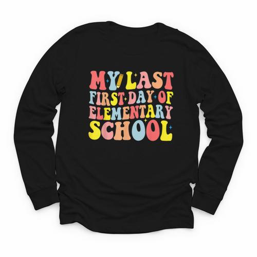 My Last First Day Of Elementary School Groovy Back To School Youth Long Sleeve Tee - Savourry