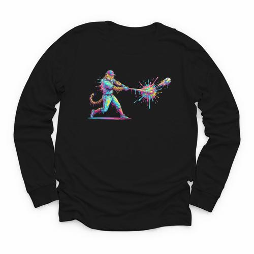 Leopard Baseball Player Ice Cream Drip For Boys Kids Youth Long Sleeve Tee - Sportilla
