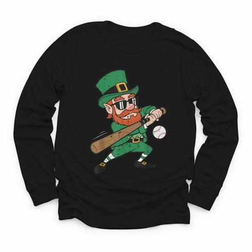 Leprechaun Baseball St Patricks Day Saint Pattys Men Boys Youth Long Sleeve Tee - Sportilla