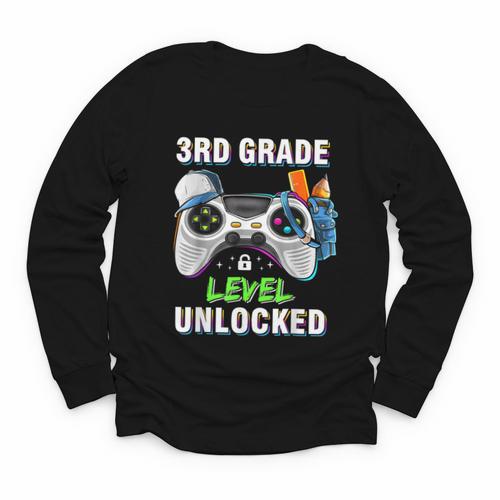 Level 3rd Grade Unlocked Back To School First Day Boys Kids Youth Long Sleeve Tee - Savourry