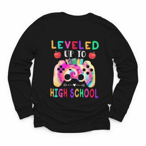 Leveled Up To High School Gaming Fun Back To School Tie Dye Youth Long Sleeve Tee - Savourry