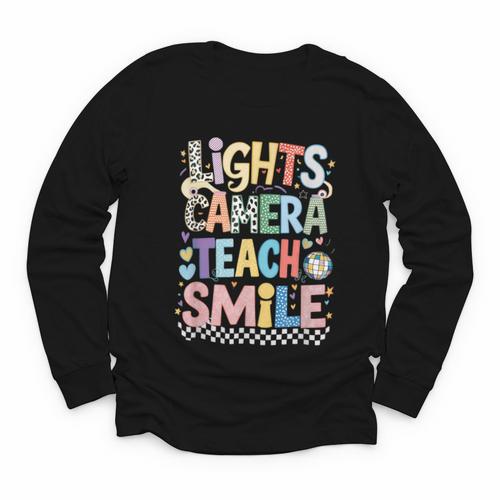 Lights Camera Teach Smile Back To School Awesome Learners Youth Long Sleeve Tee - Savourry