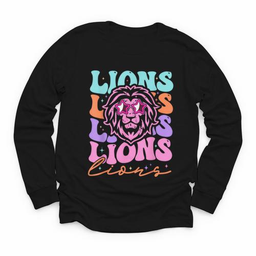 Lion Mascot Back To School Spirit Sports Men Women Groovy Youth Long Sleeve Tee - Savourry