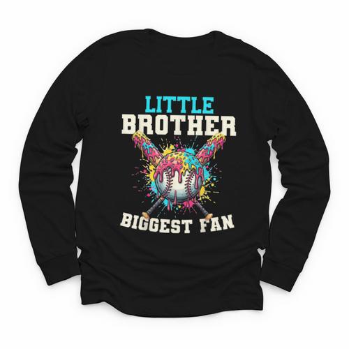 Little Brother Biggest Fan Baseball Cream Drip Crossed Bats Youth Long Sleeve Tee - Sportilla