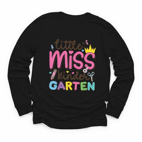 Little Miss Kindergarten First Day Back To School Girls Cute Youth Long Sleeve Tee - Savourry