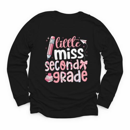 Little Miss Second Grade Back To School 2nd Grader Student Youth Long Sleeve Tee - Savourry