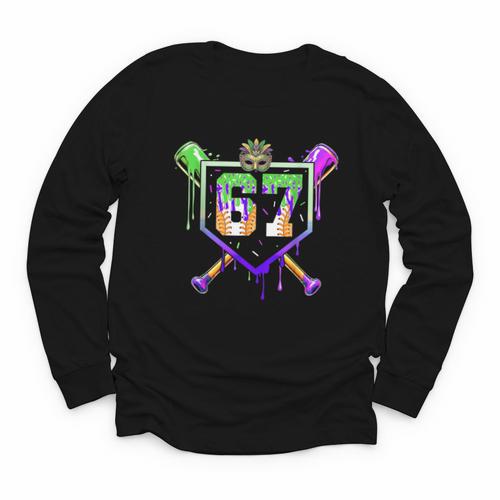 Mardi Gras Baseball Carnival Party Ice Cream Drip Boys Youth Long Sleeve Tee - Sportilla