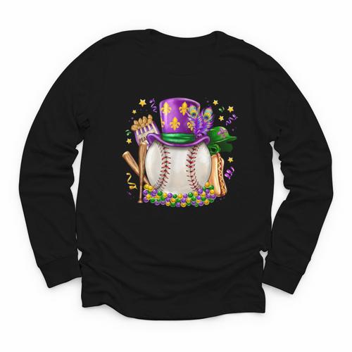 Mardi Gras Baseball Jester Hat Fleur De Lis Boys Girls Kids Youth Long Sleeve Tee - Sportilla