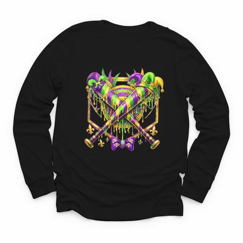 Mardi Gras Baseball Jester Hat New Orleans Men Women Kid Youth Long Sleeve Tee - Sportilla